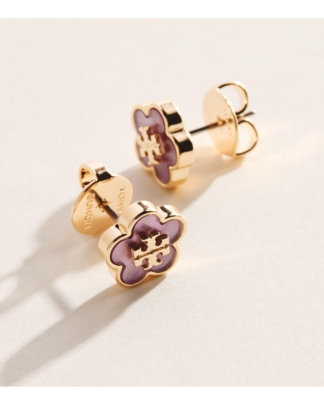 Tory Burch Pink Plated Mother-Of-Pearl Forget-Me-Not Earrings