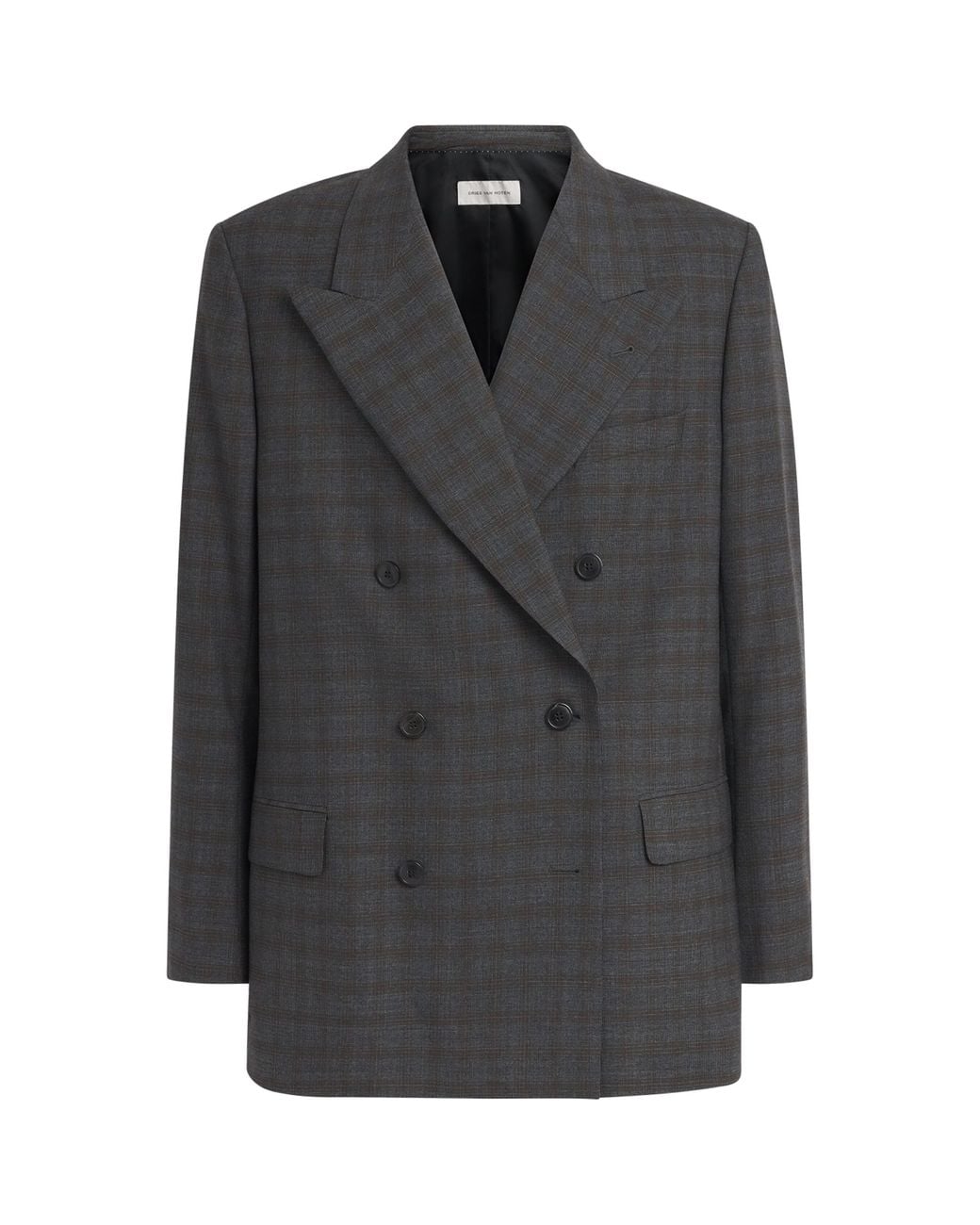 Dries Van Noten Black Wool Check Double-Breasted Blazer for men