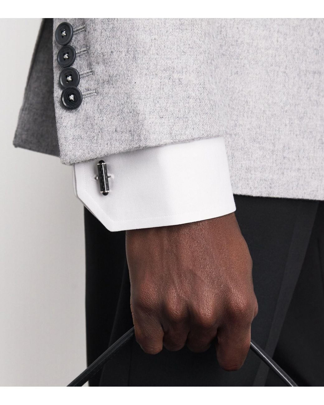 Tateossian Natural Palladium-Plated Carbon Cylinder Cufflinks for men