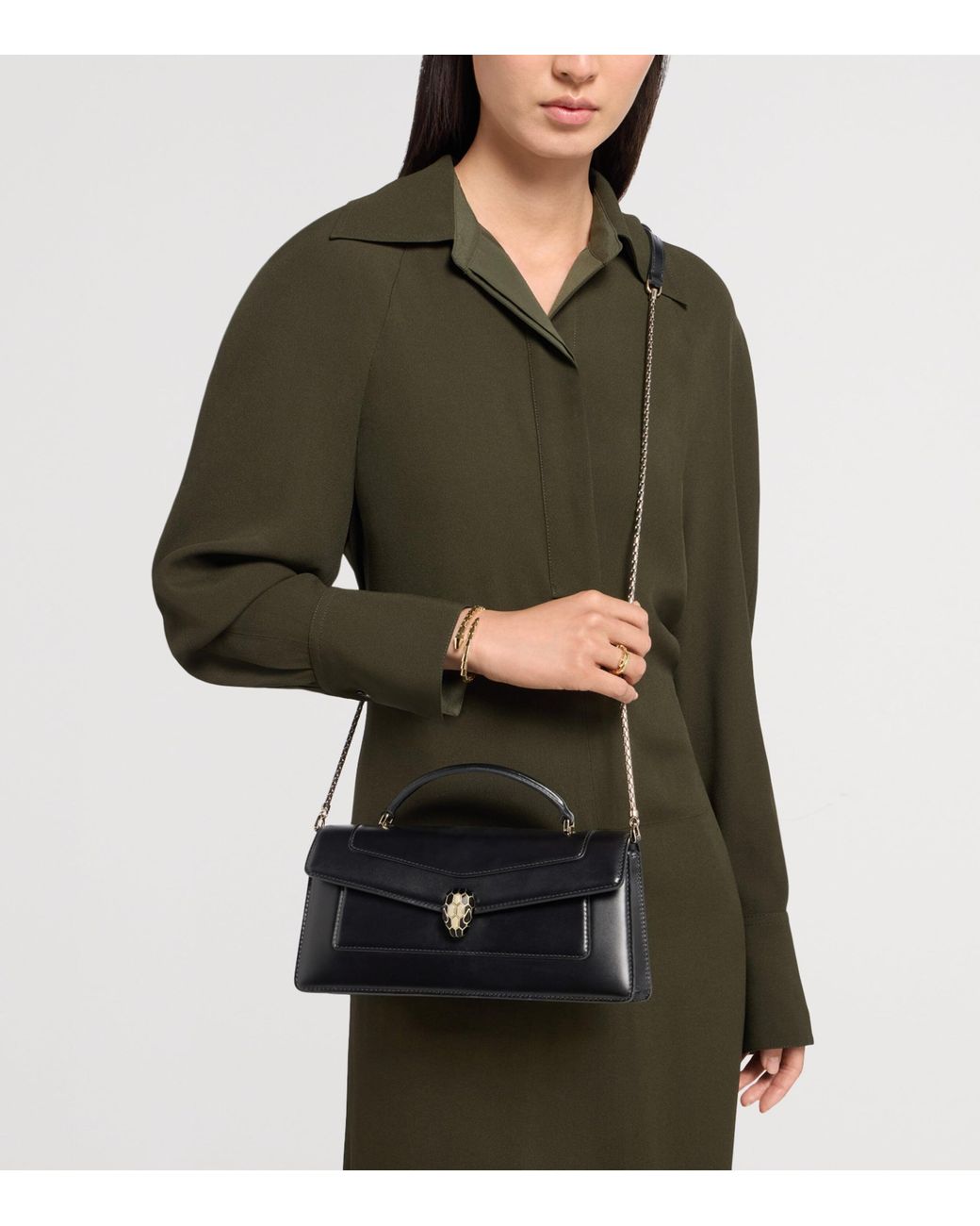 BVLGARI Black Leather Serpenti Forever Top-Handle Bag