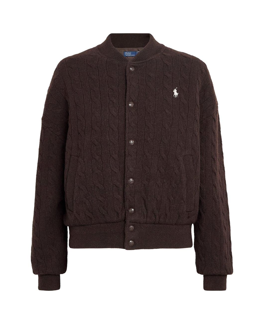 Polo Ralph Lauren Brown Wool-Cashmere Cable-Knit Bomber Jacket