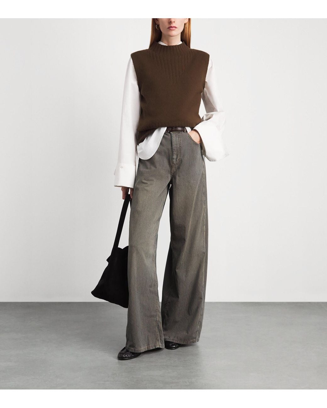 ME+EM Gray Pinstripe Wide-Leg Tapered Jeans
