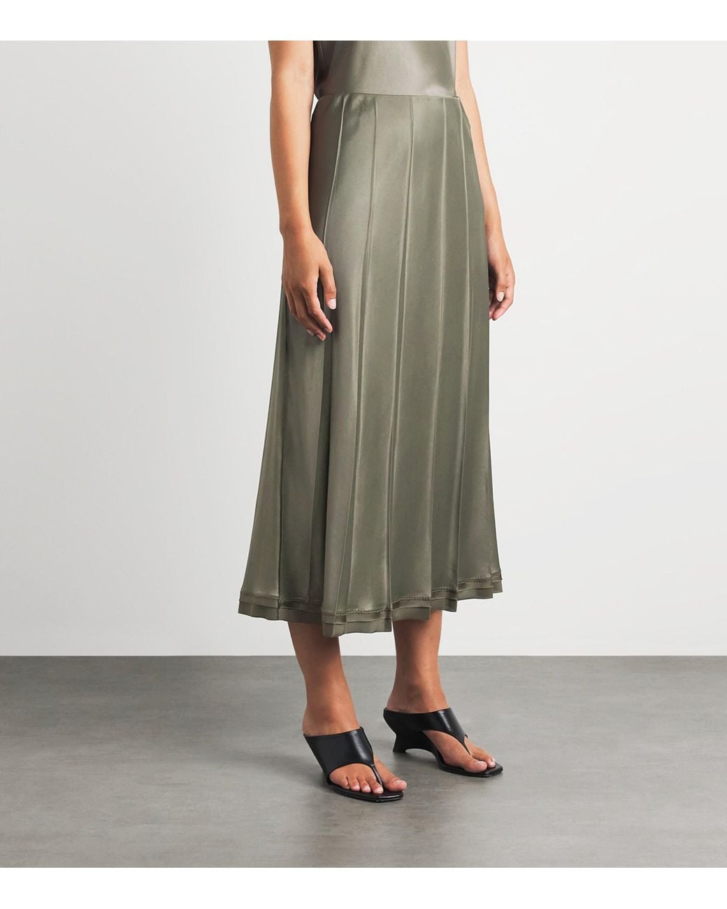 Vince Gray Satin Pleated Midi Skirt