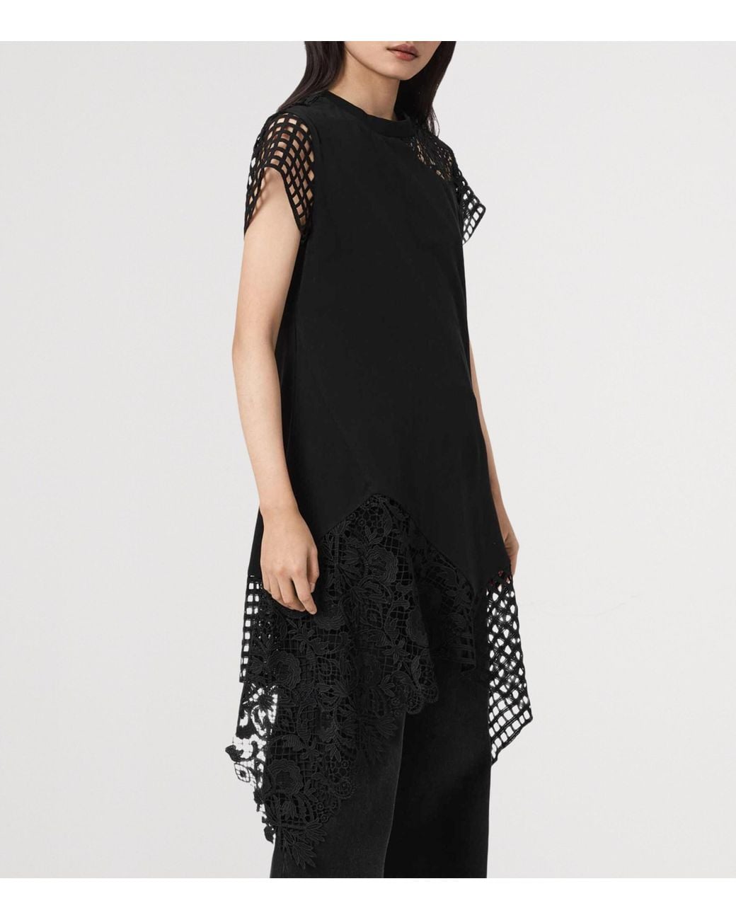AllSaints Black Cotton Mesh Zala T-Shirt Dress