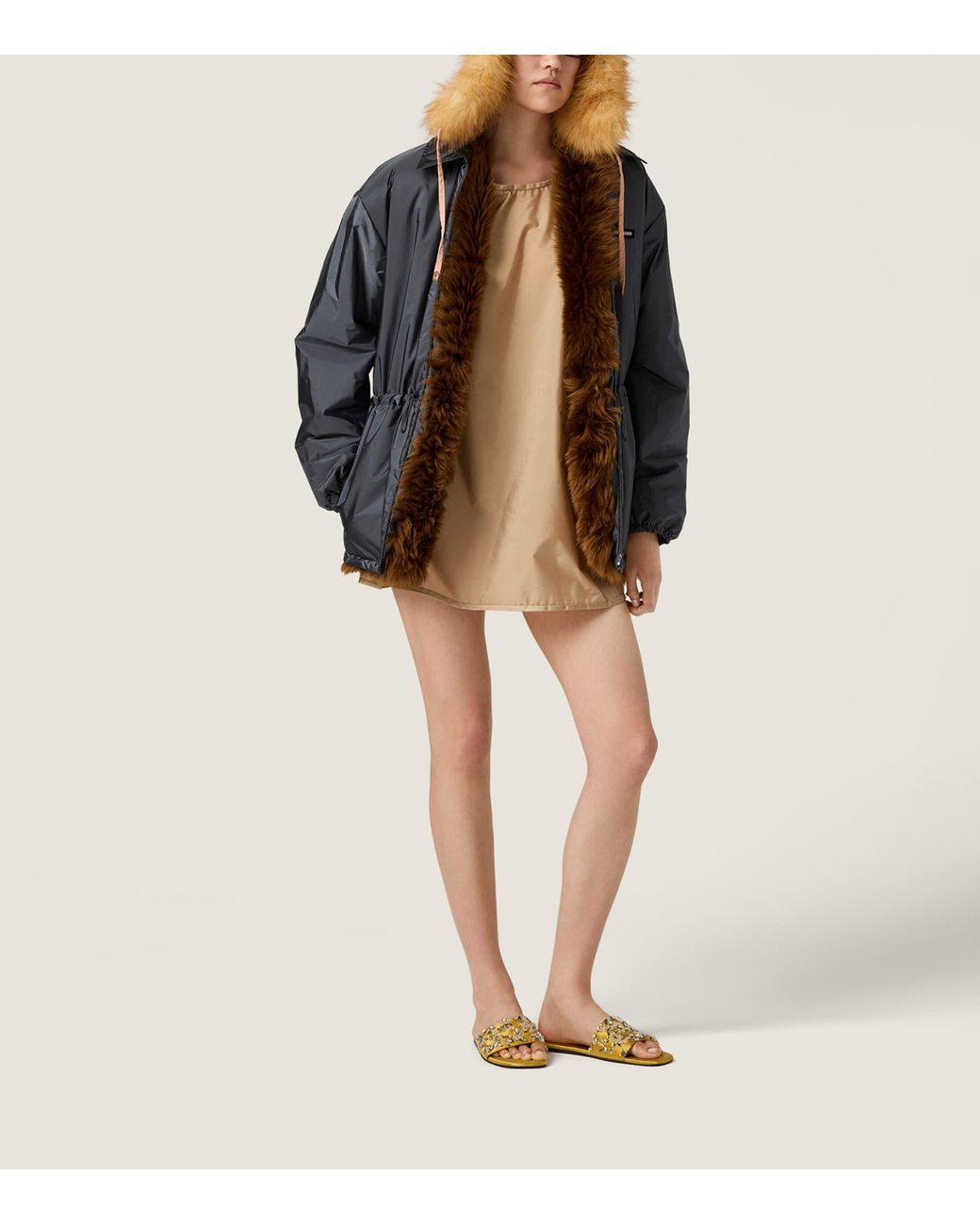 Miu Miu Natural Technical Fabric Mini Dress