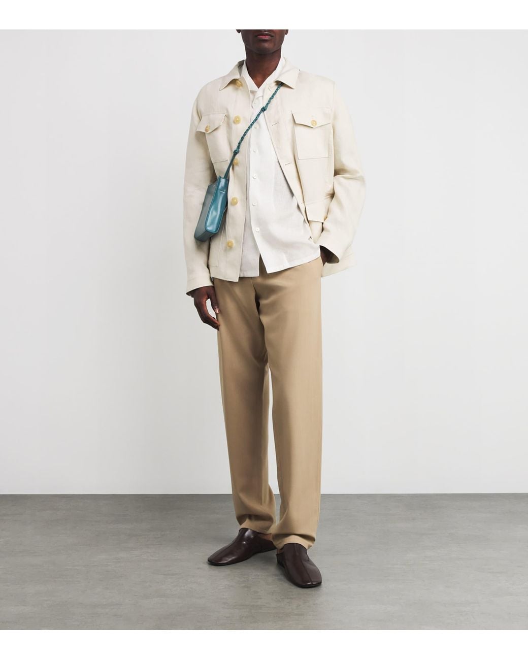 Canali White Linen Notched-Collar Shirt for men