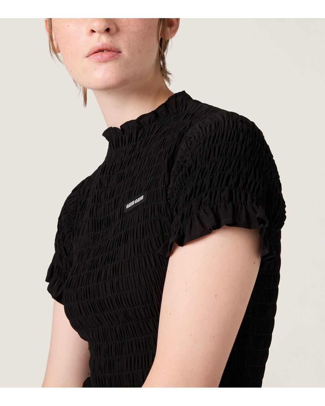 Miu Miu Black Georgette Shirred Mini Dress