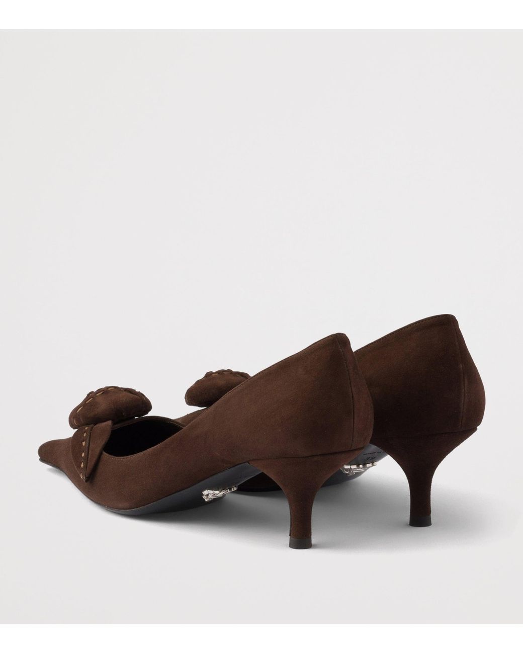 Prada Brown Suede Floral-Detail Pumps 55