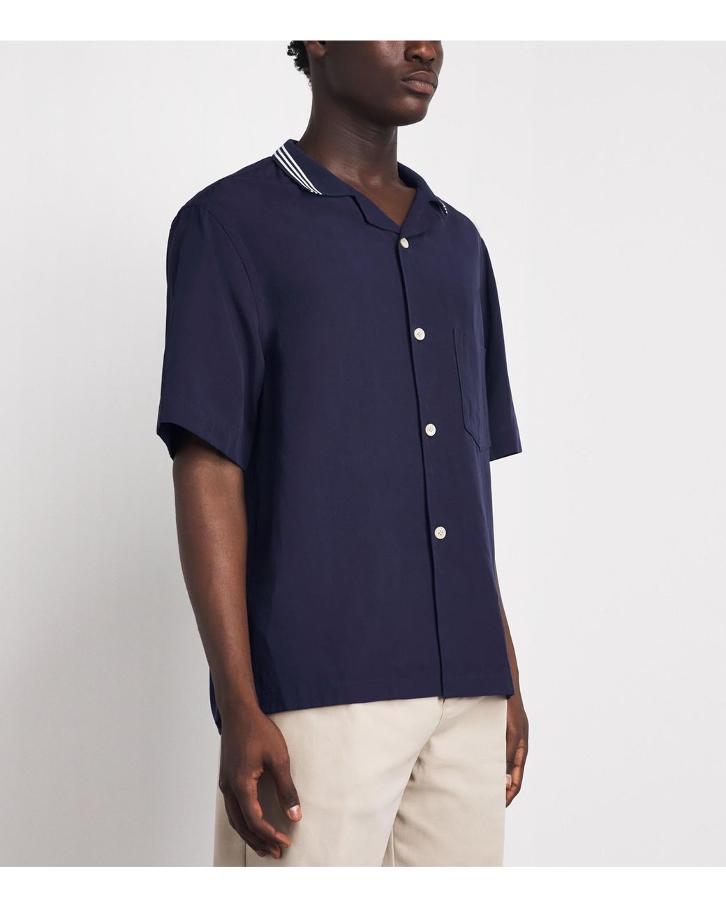 Eleventy Blue Stripe-Collar Bowling Shirt for men