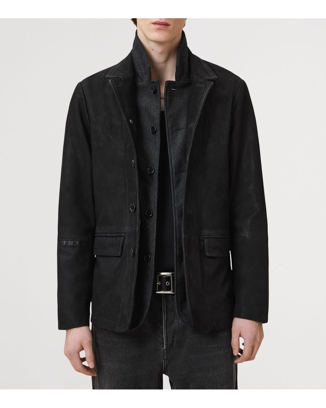 AllSaints Black Suede Survey Blazer for men