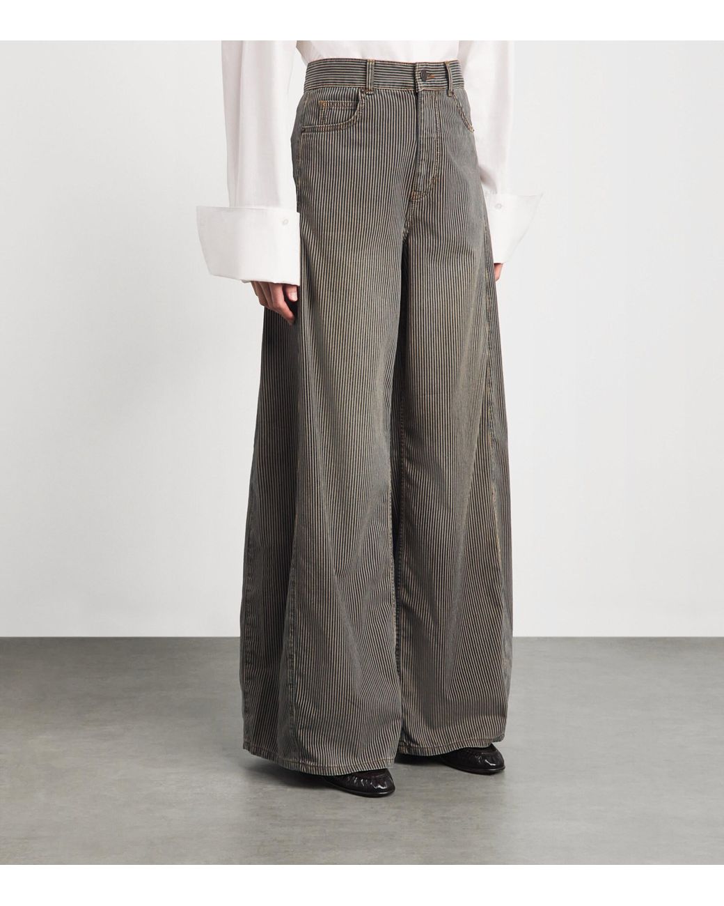 ME+EM Gray Pinstripe Wide-Leg Tapered Jeans