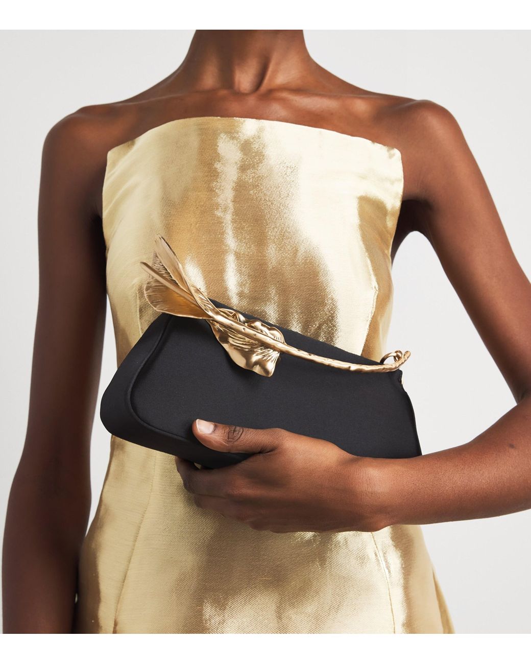 Cult Gaia Black Mini Silk-Satin Calla Top-Handle Bag