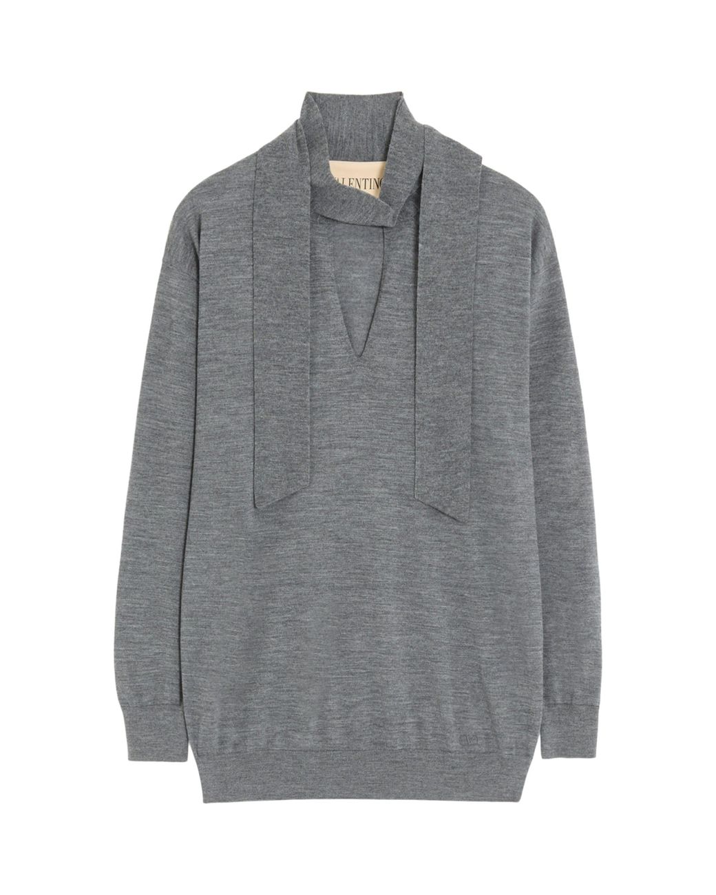 Valentino Gray Wool Tie-Neck Sweater