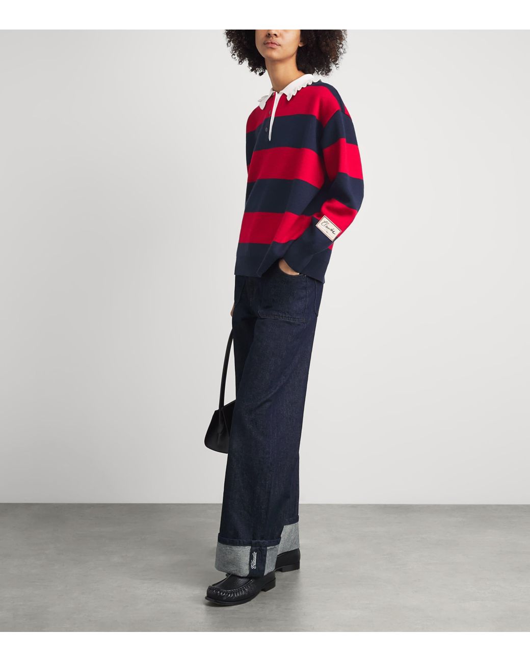 Claudie Pierlot Red Wool-Blend Stripe Polo Sweater