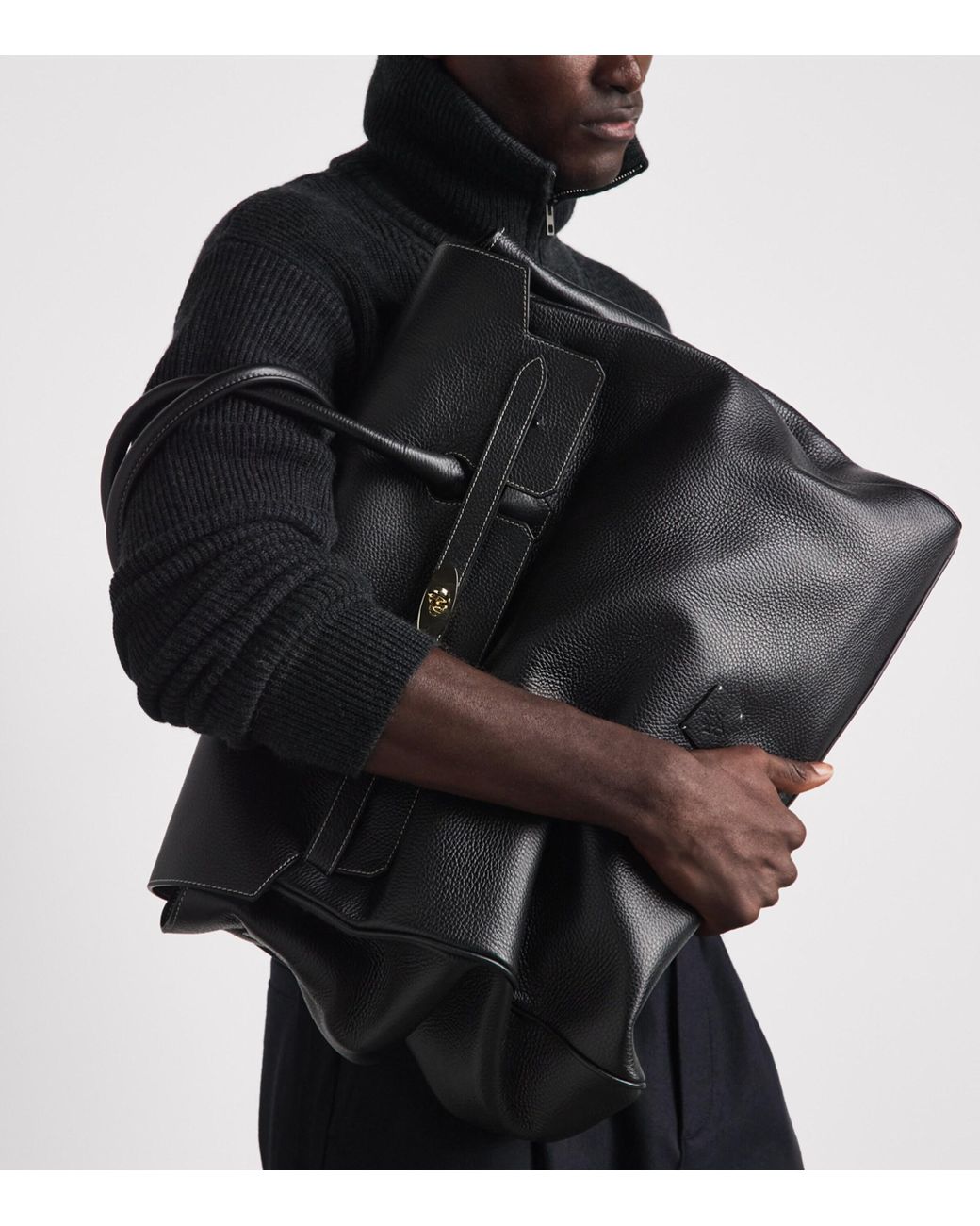 Eleventy Black Leather Tote Bag for men