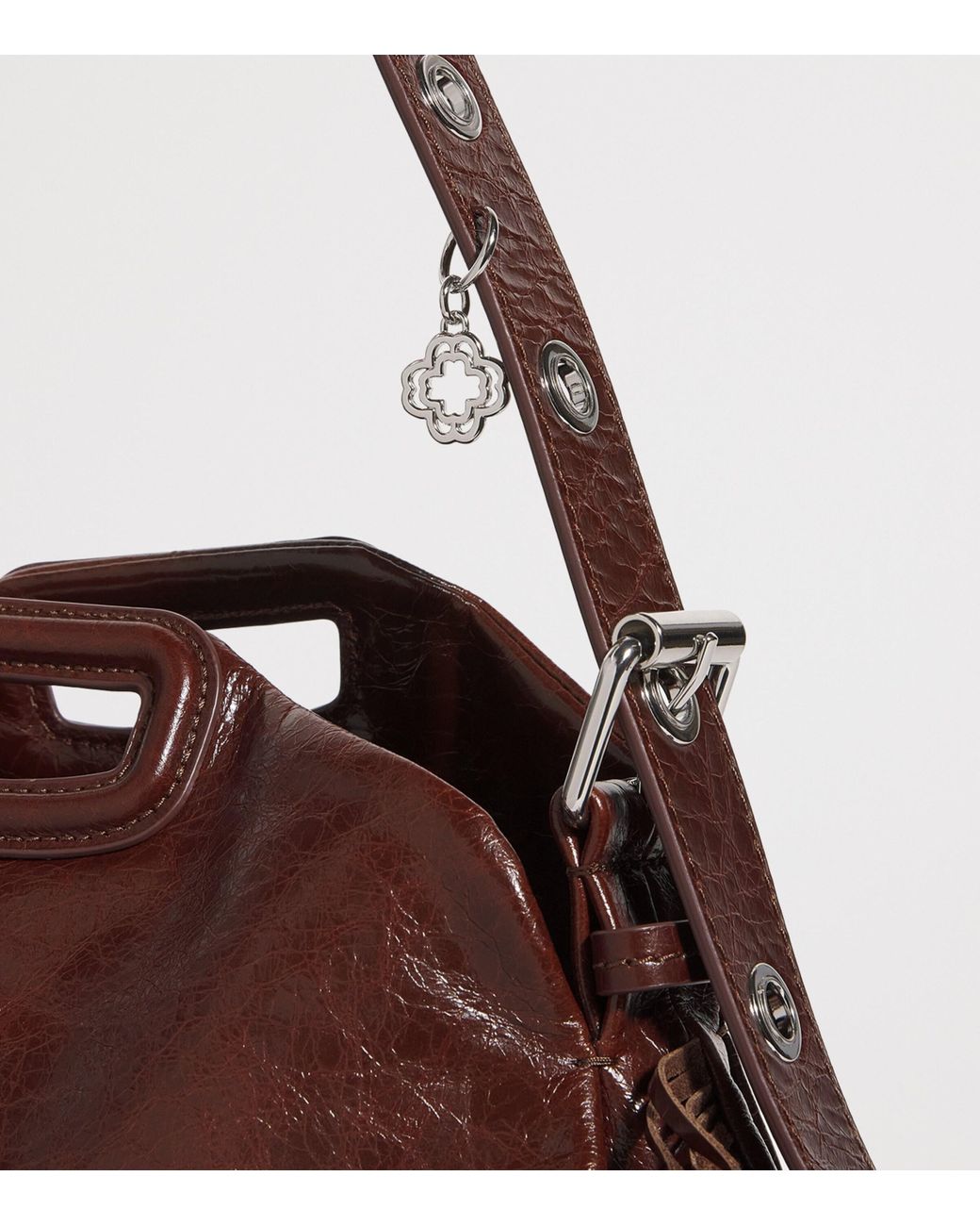 Maje Brown Cracked Leather Miss M Shoulder Bag