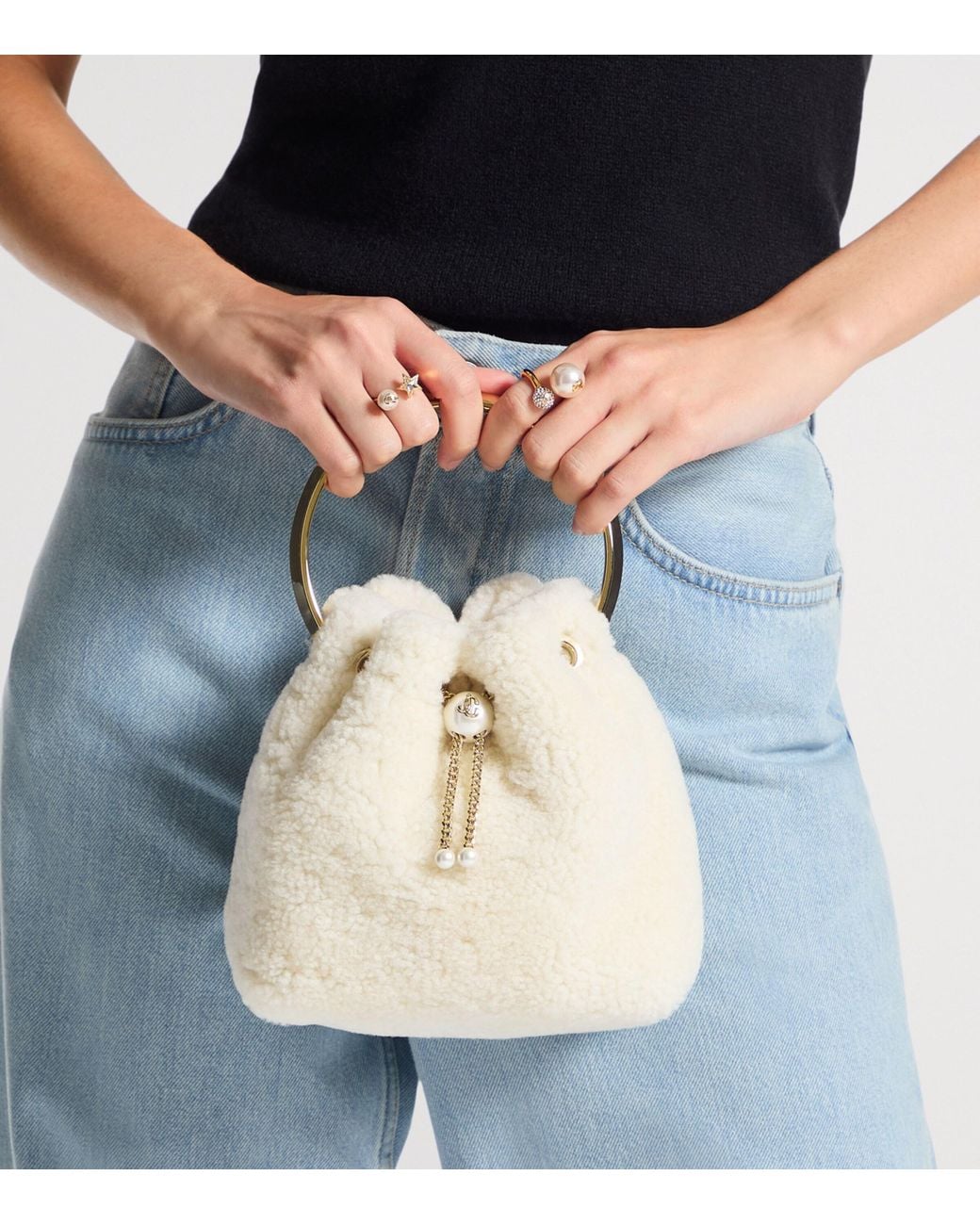 Jimmy Choo Natural Bon Bon Shearling Top-Handle Bag