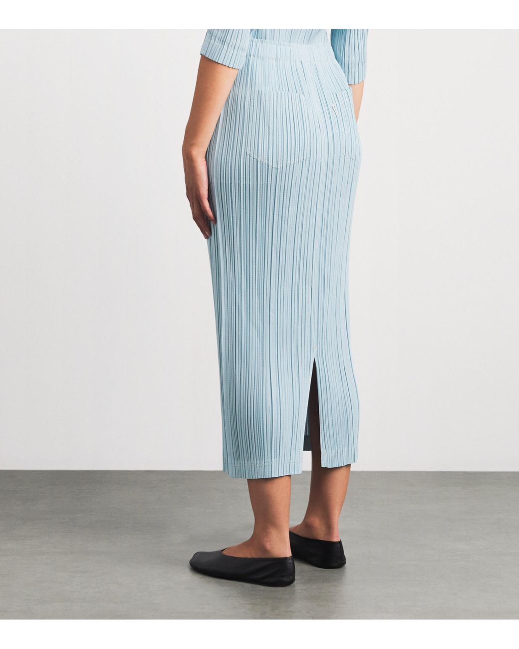 Pleats Please Issey Miyake Blue Cotton Denim Midi Skirt