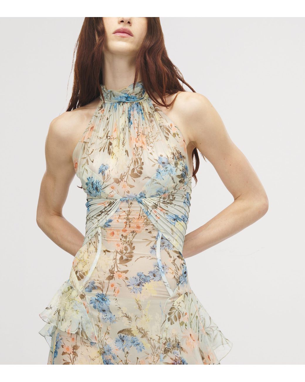 McQueen White Silk Floral Maxi Dress