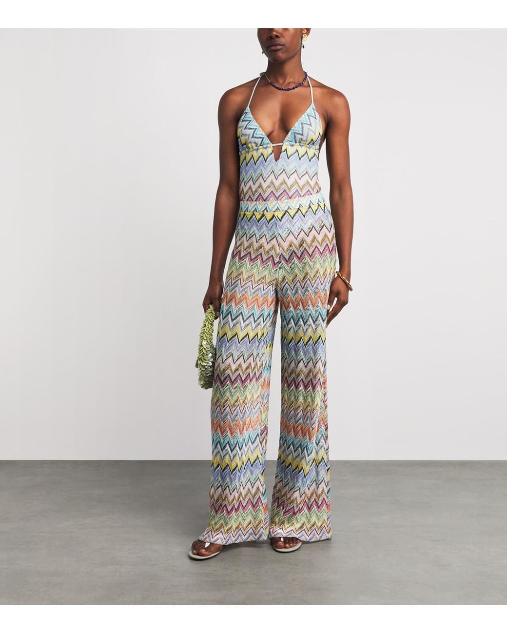 Missoni White Zigzag Plunge Swimsuit