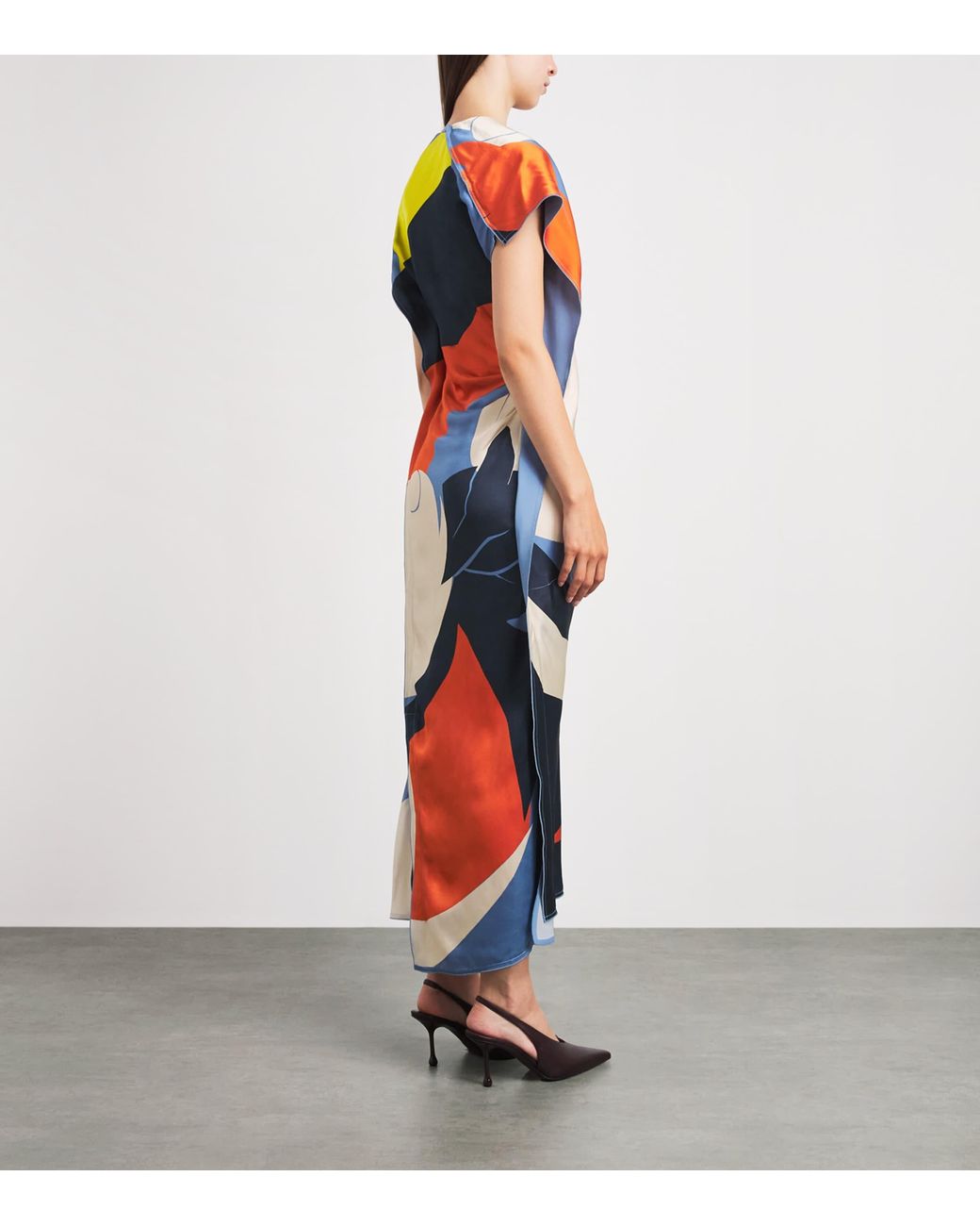 Victoria Beckham Blue Satin Draped Midi Dress
