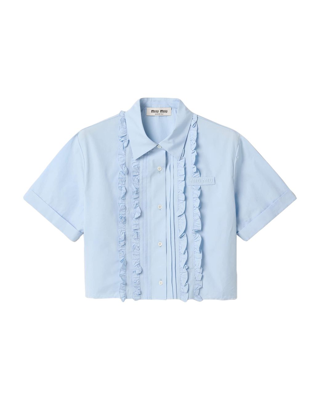 Miu Miu Blue Ruffled Short Sleeve Shirt