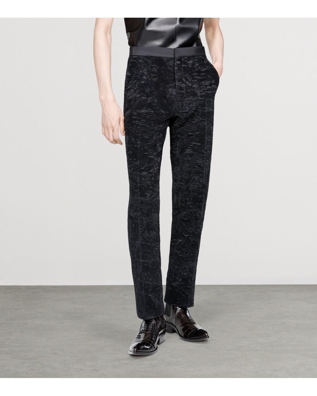Tom Ford Black Silk Plissé Straight Trousers for men