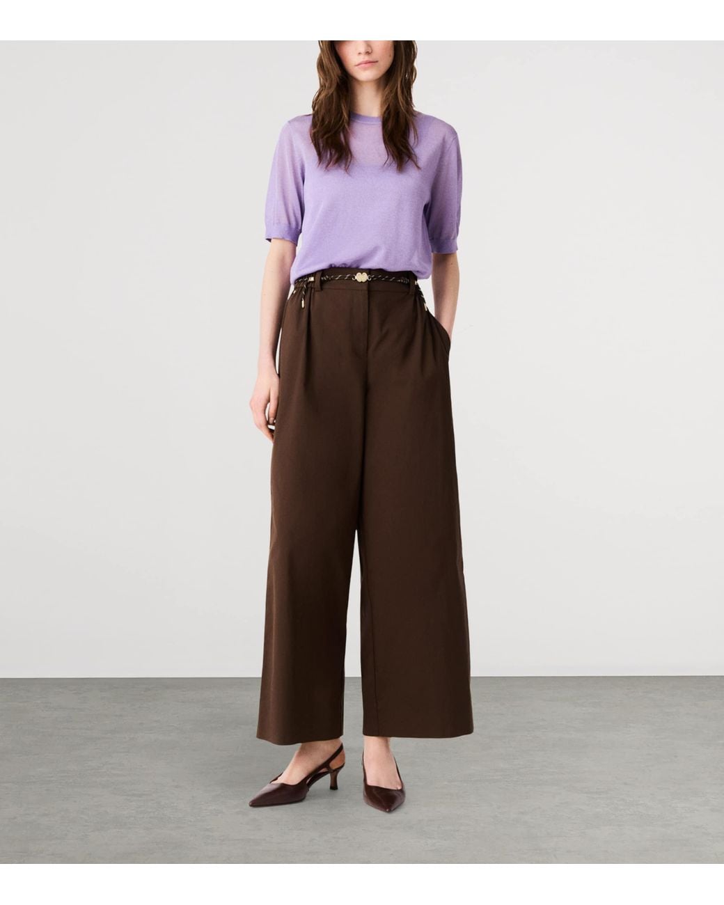 Maje Brown Cropped Wide-Leg Trousers