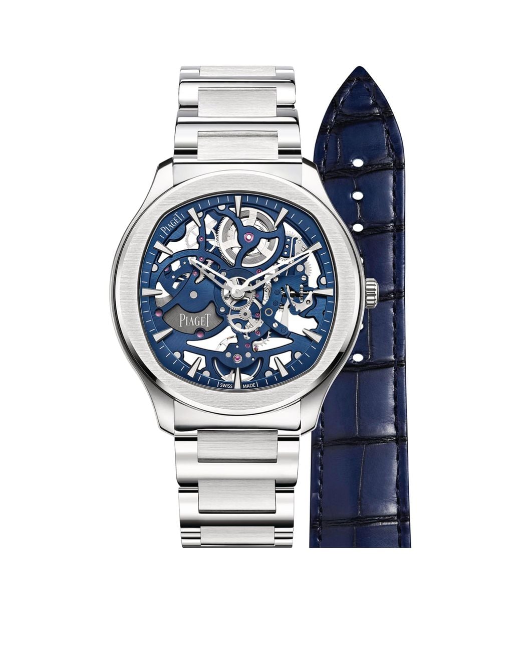 Piaget Blue Stainless Steel Polo Skeleton-Hued Watch