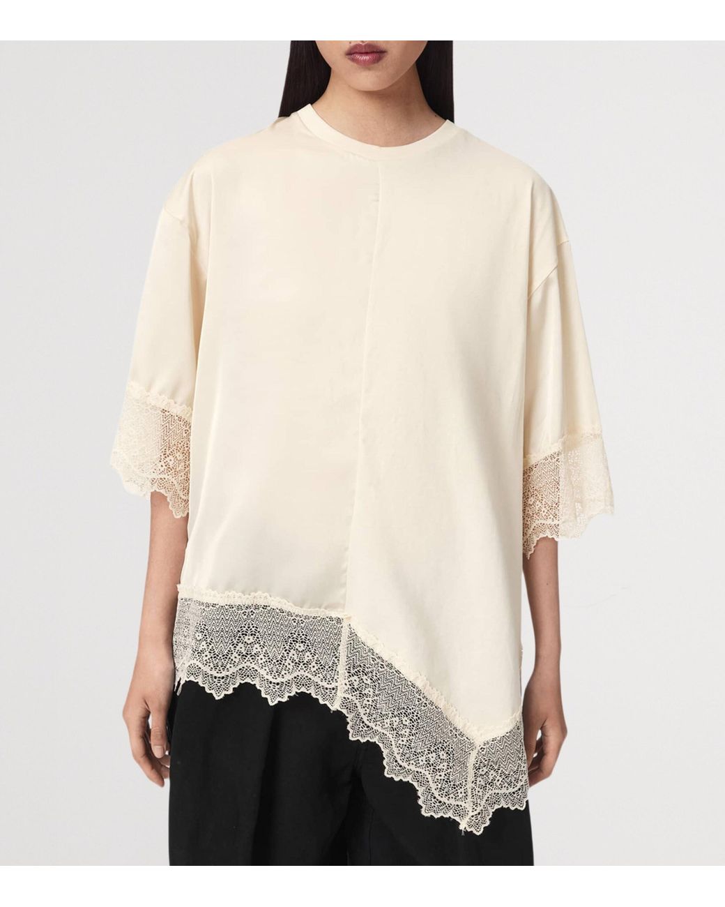 AllSaints White Cotton Lace-Trim Lenny T-Shirt
