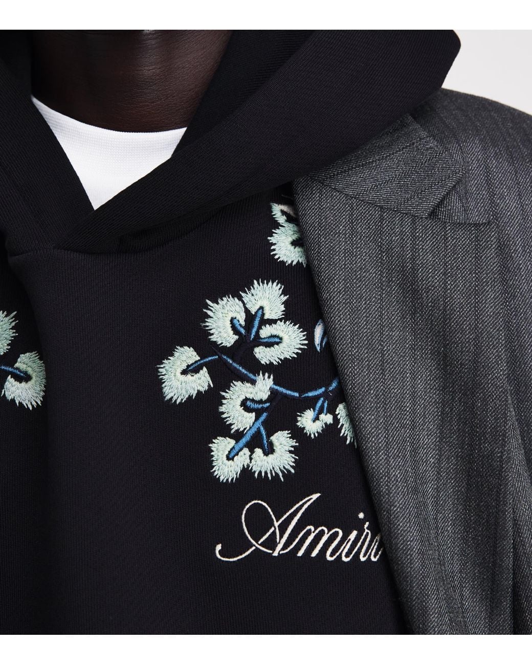 Amiri Black Cotton Floral-Embroidered Hoodie for men