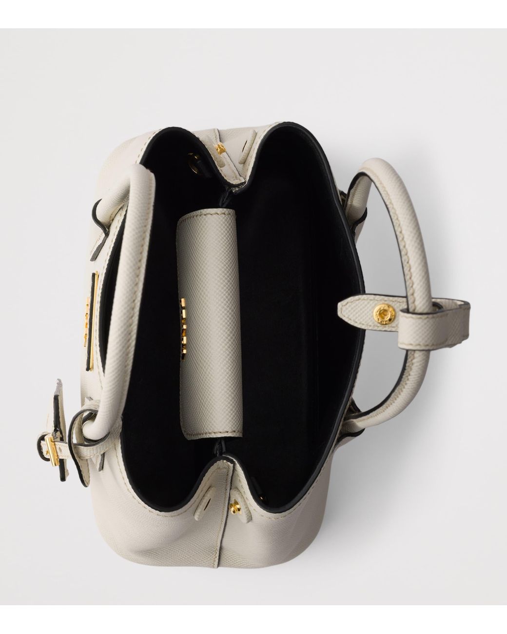 Prada White Mini Saffiano Leather Double Top-Handle Bag