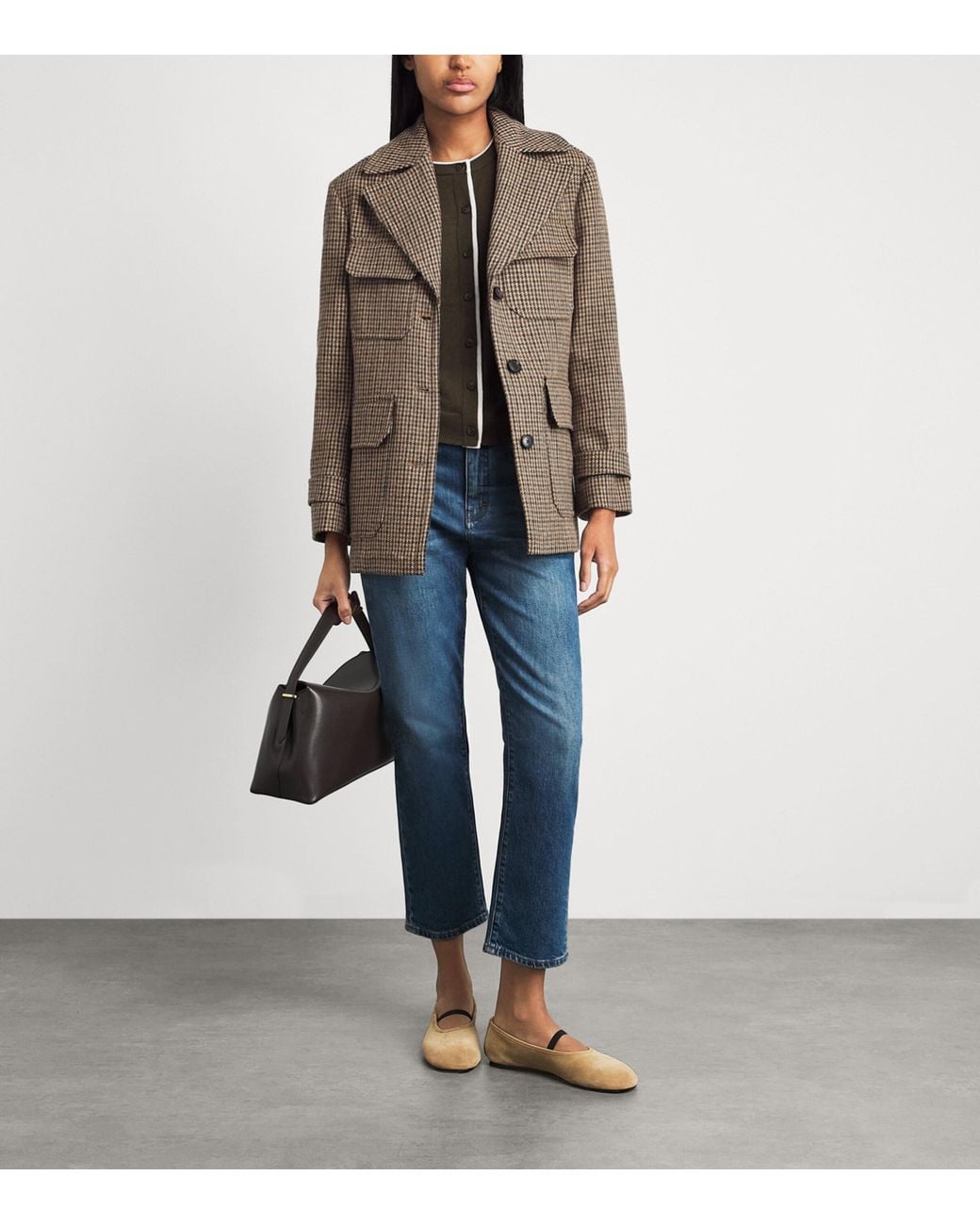 ME+EM Brown Wool-Blend Houndstooth Jacket
