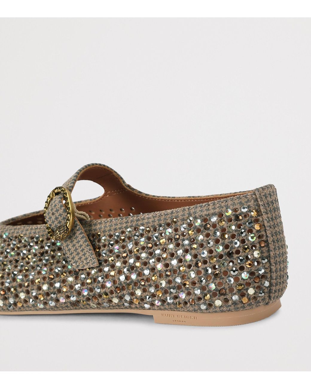 Kurt Geiger Natural Suede Embellished Mayfair Ballet Flats