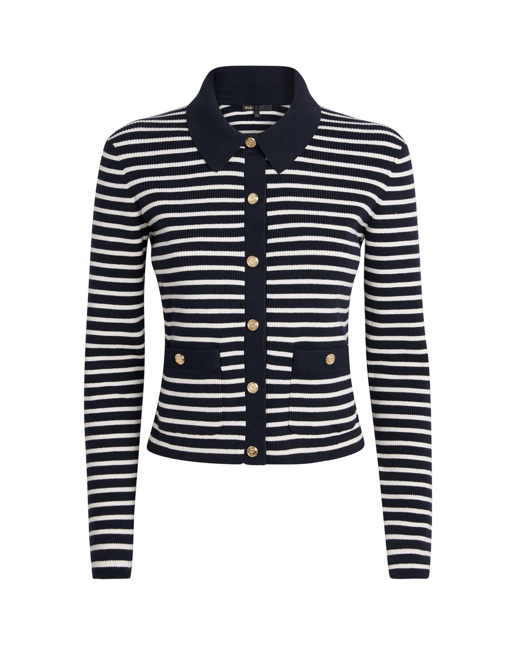 Maje Blue Rib-Knit Stripe Cardigan