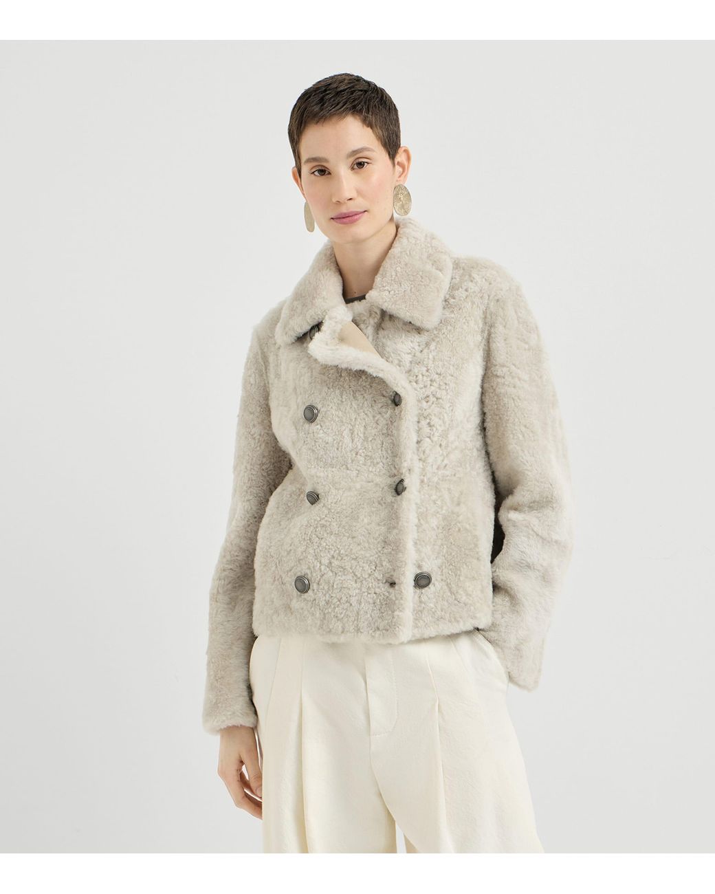 Brunello Cucinelli Natural Shearling Double-Breasted Jacket