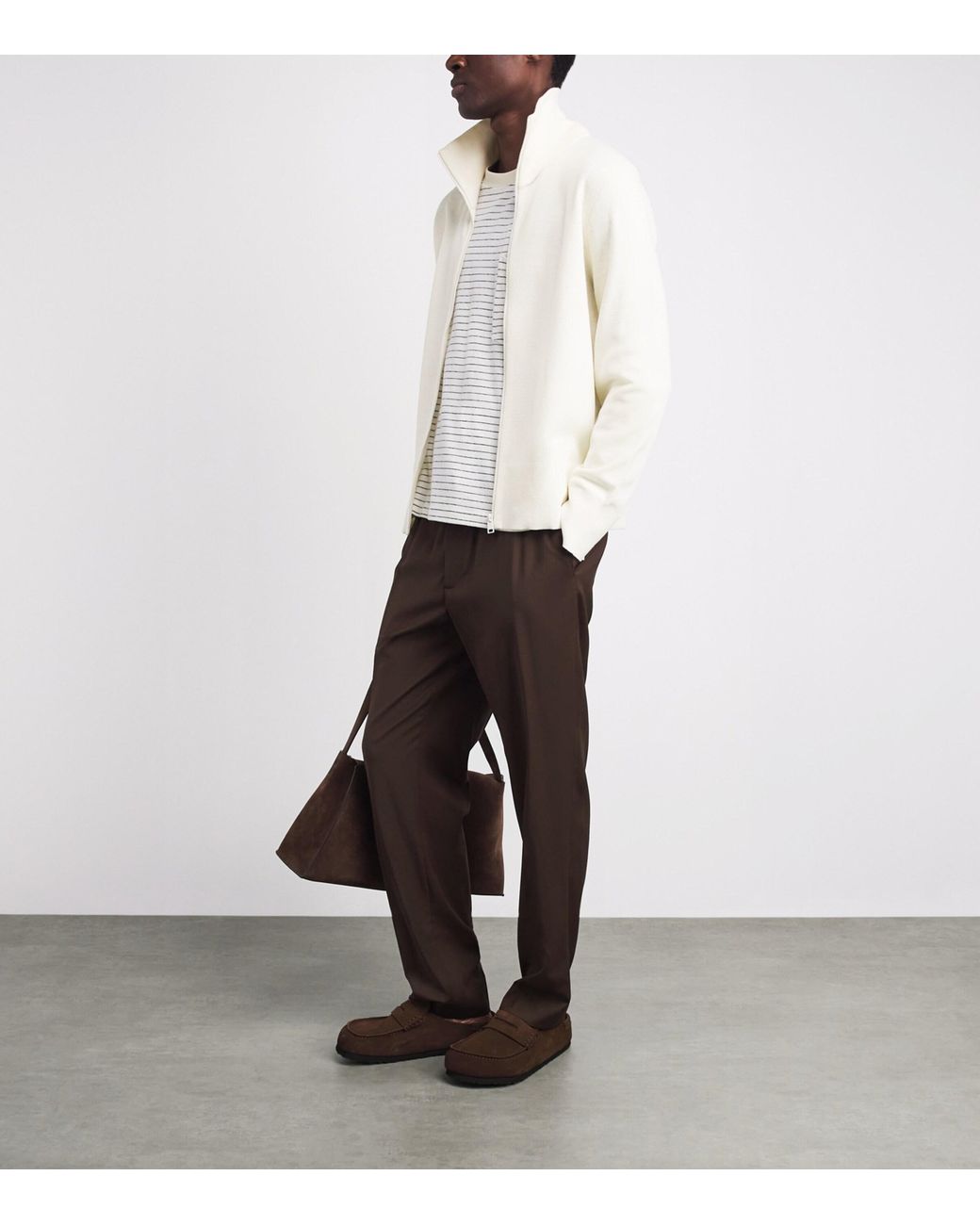 Sandro White Wool Zip-Up Cardigan for men