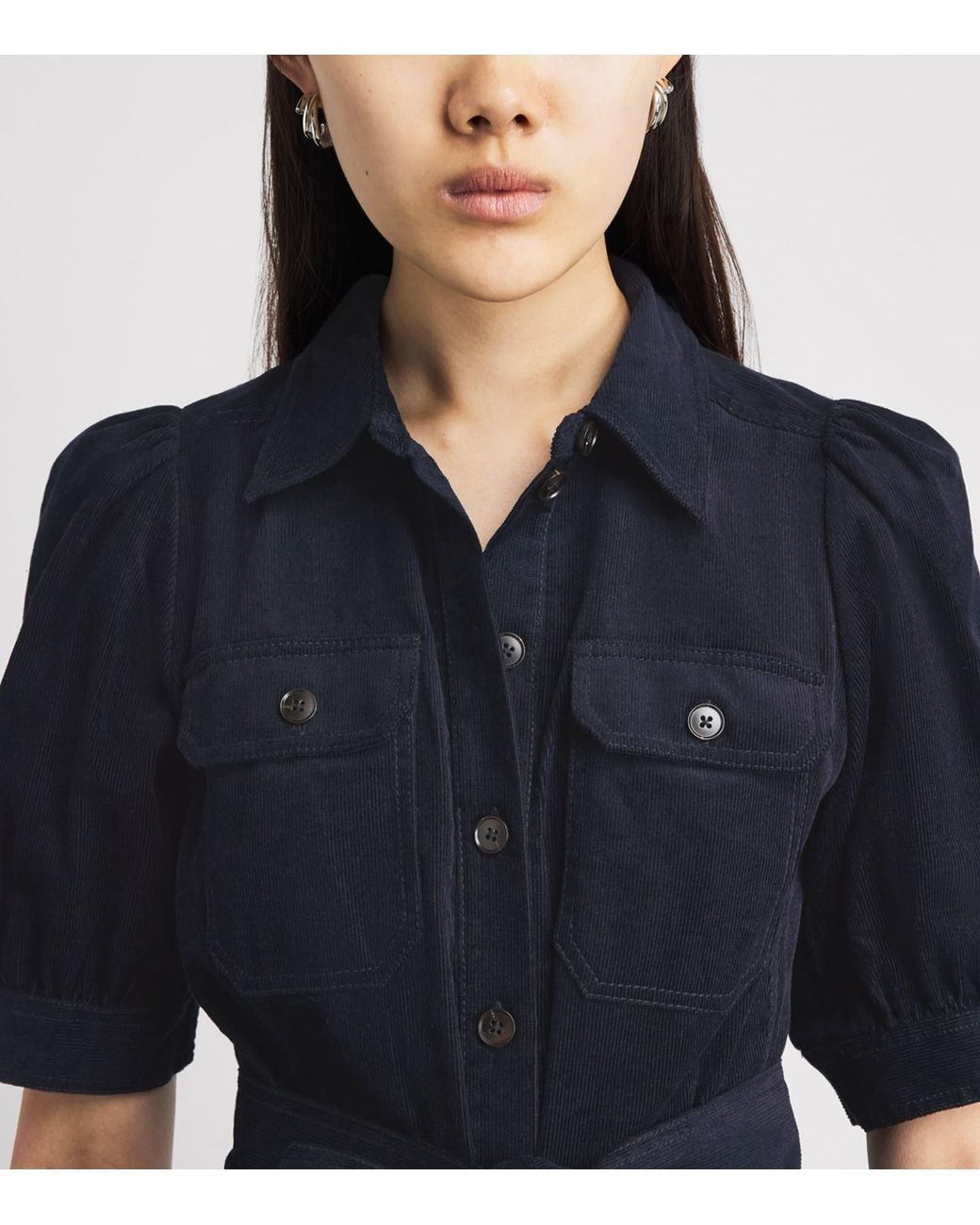ME+EM Blue Cotton Corduroy Midi Shirt Dress