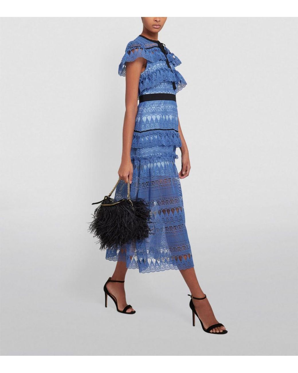 Self-Portrait Daphne Guipure Midi Dress in Blue | Lyst