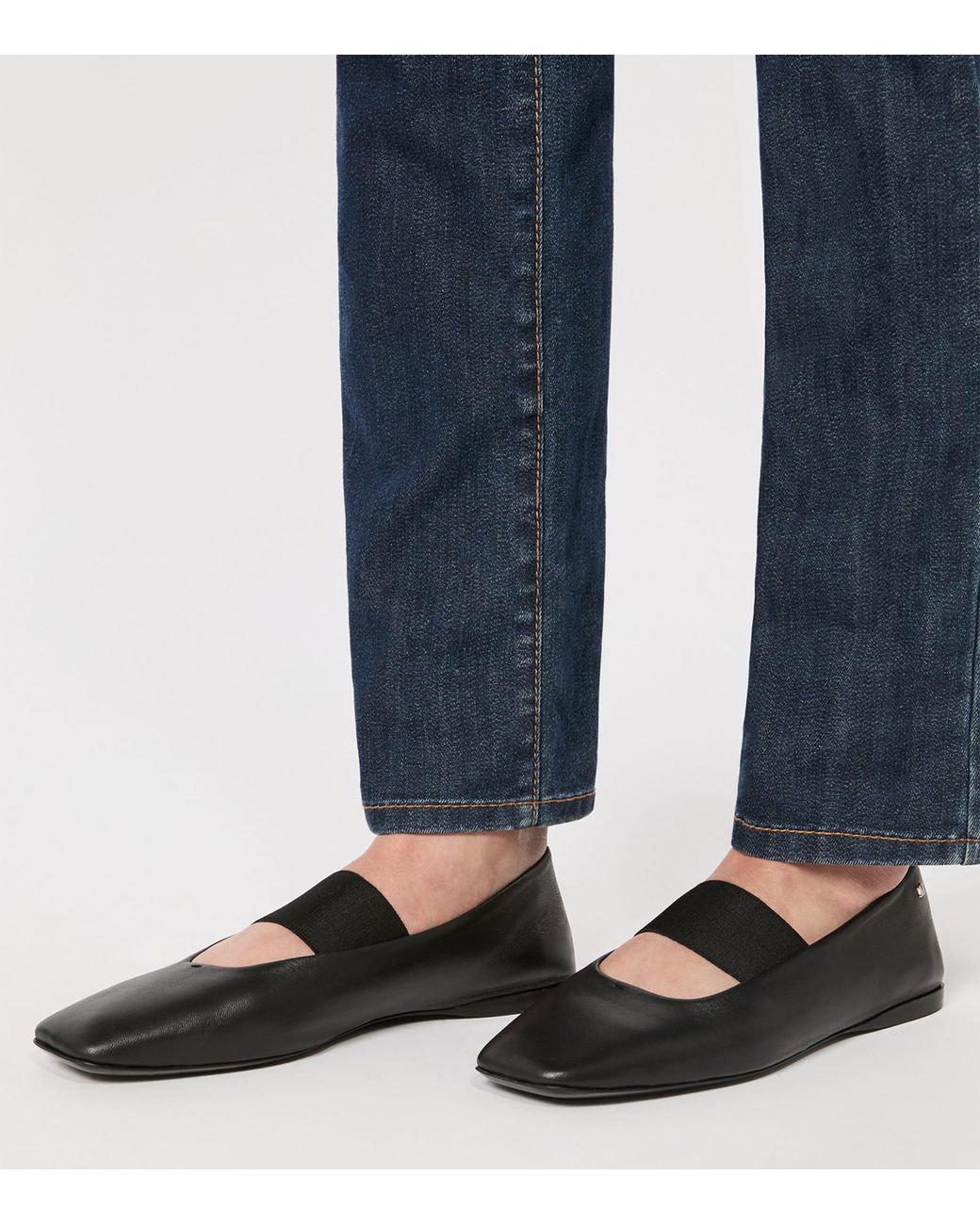 Max Mara Black Nappa Leather Ballet Flats