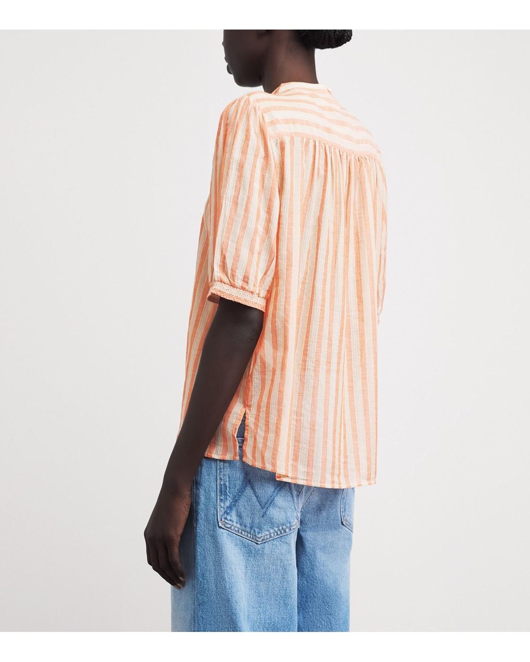 ME+EM Pink Cotton Tie Stripe Blouse