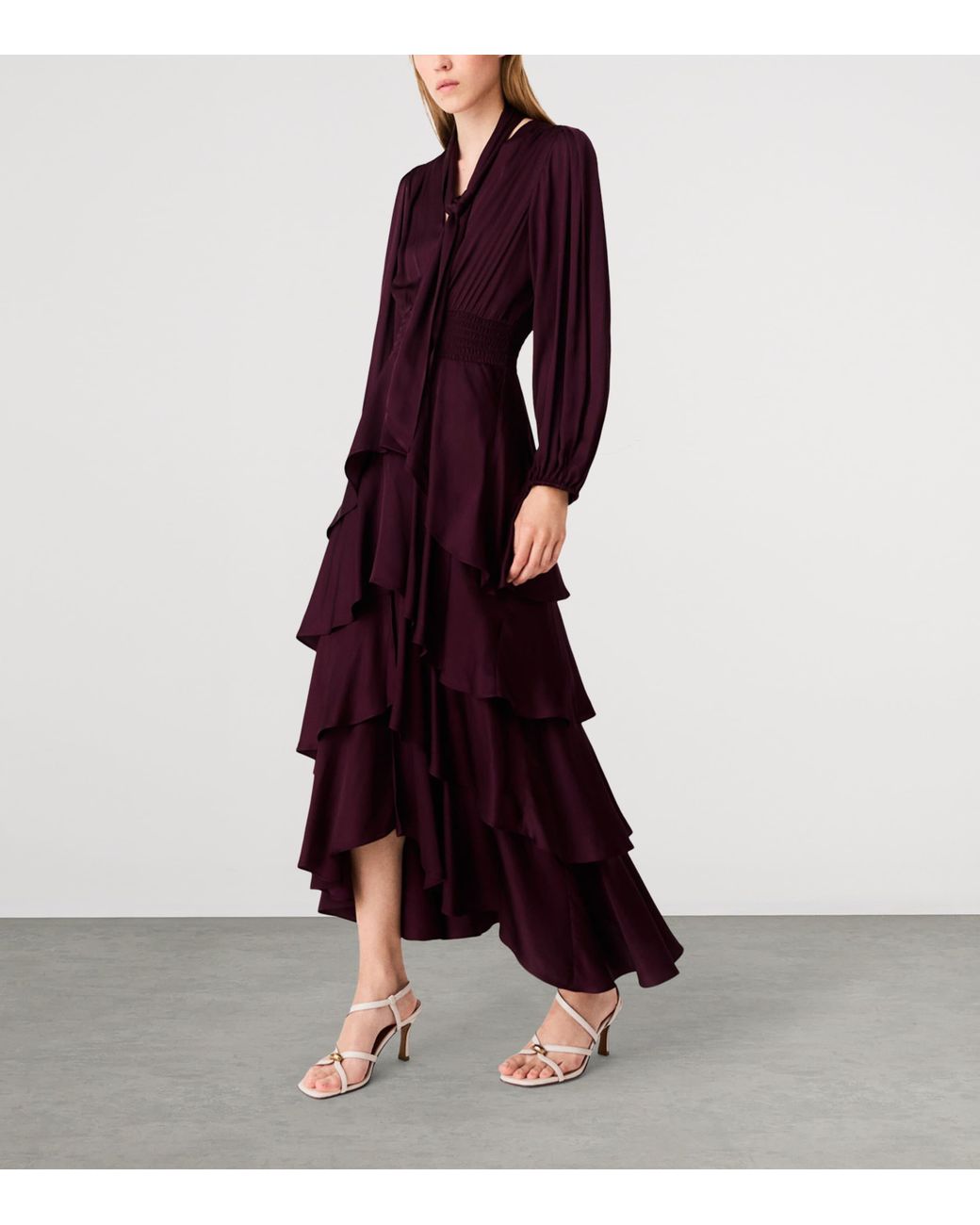 Maje Tiered Pussybow Midi Dress
