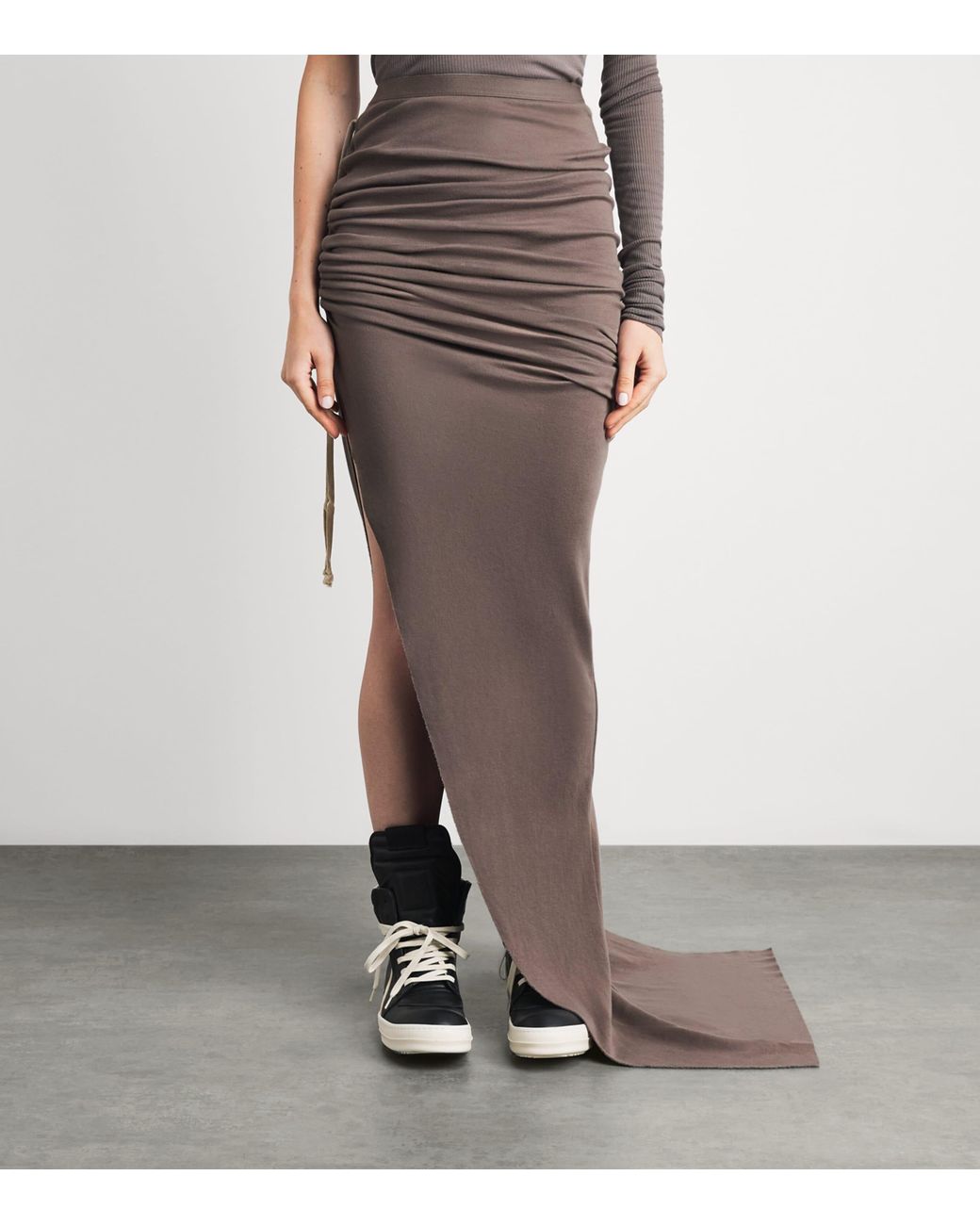 Rick Owens Brown Cotton Edfu Gathered Maxi Skirt