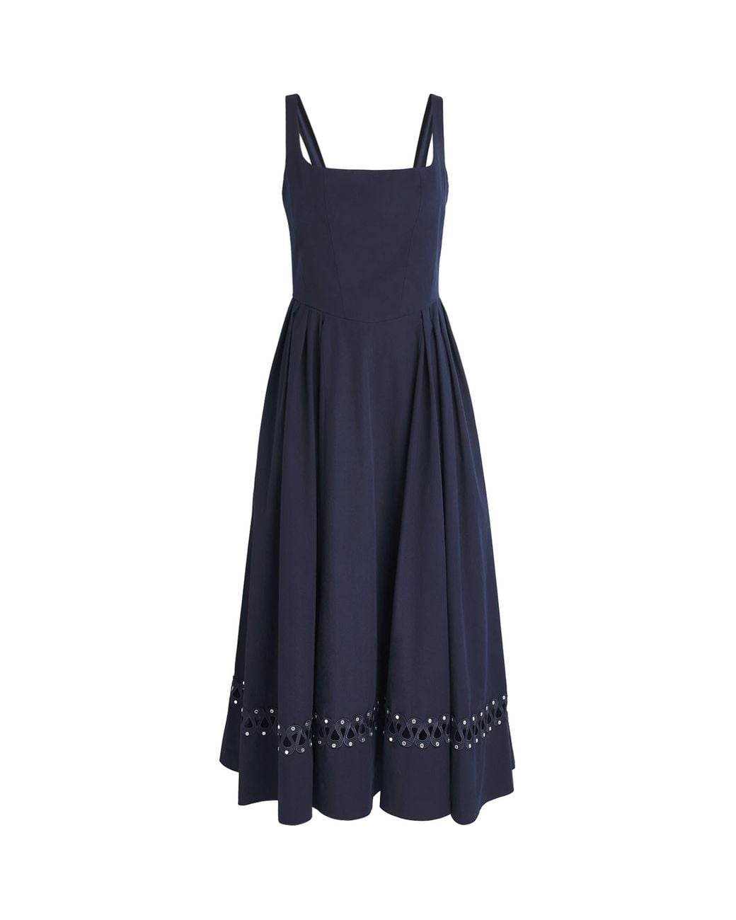Maje Blue Poplin Embroidered Midi Dress