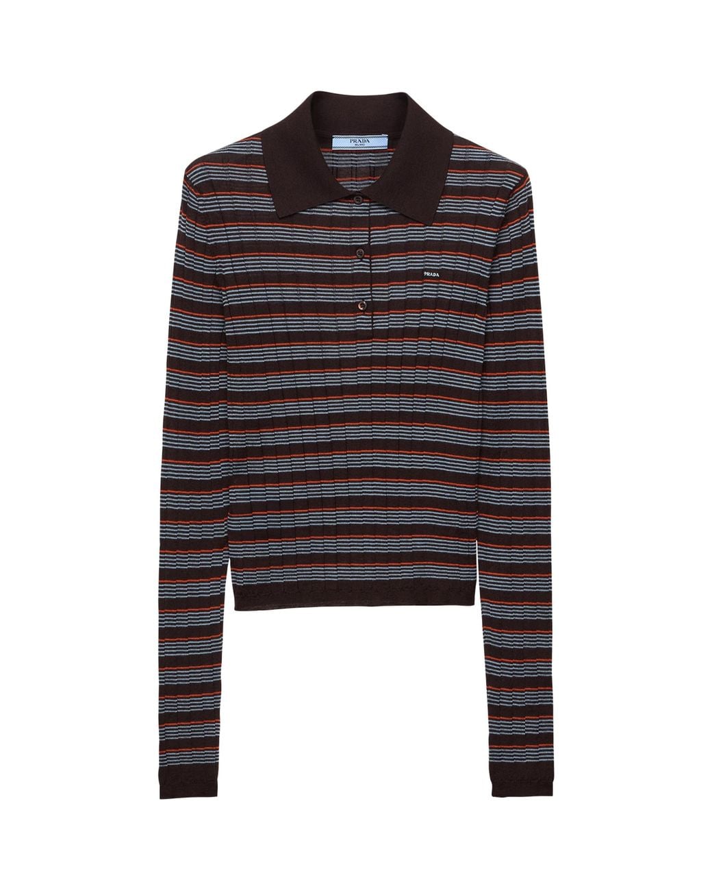 Prada Black Cashmere-Silk Striped Polo Shirt