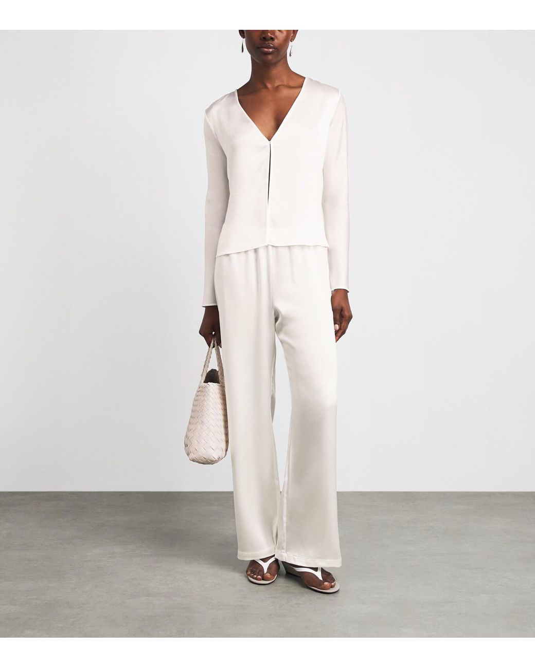 Leset White Satin Barb Wide-Leg Trousers