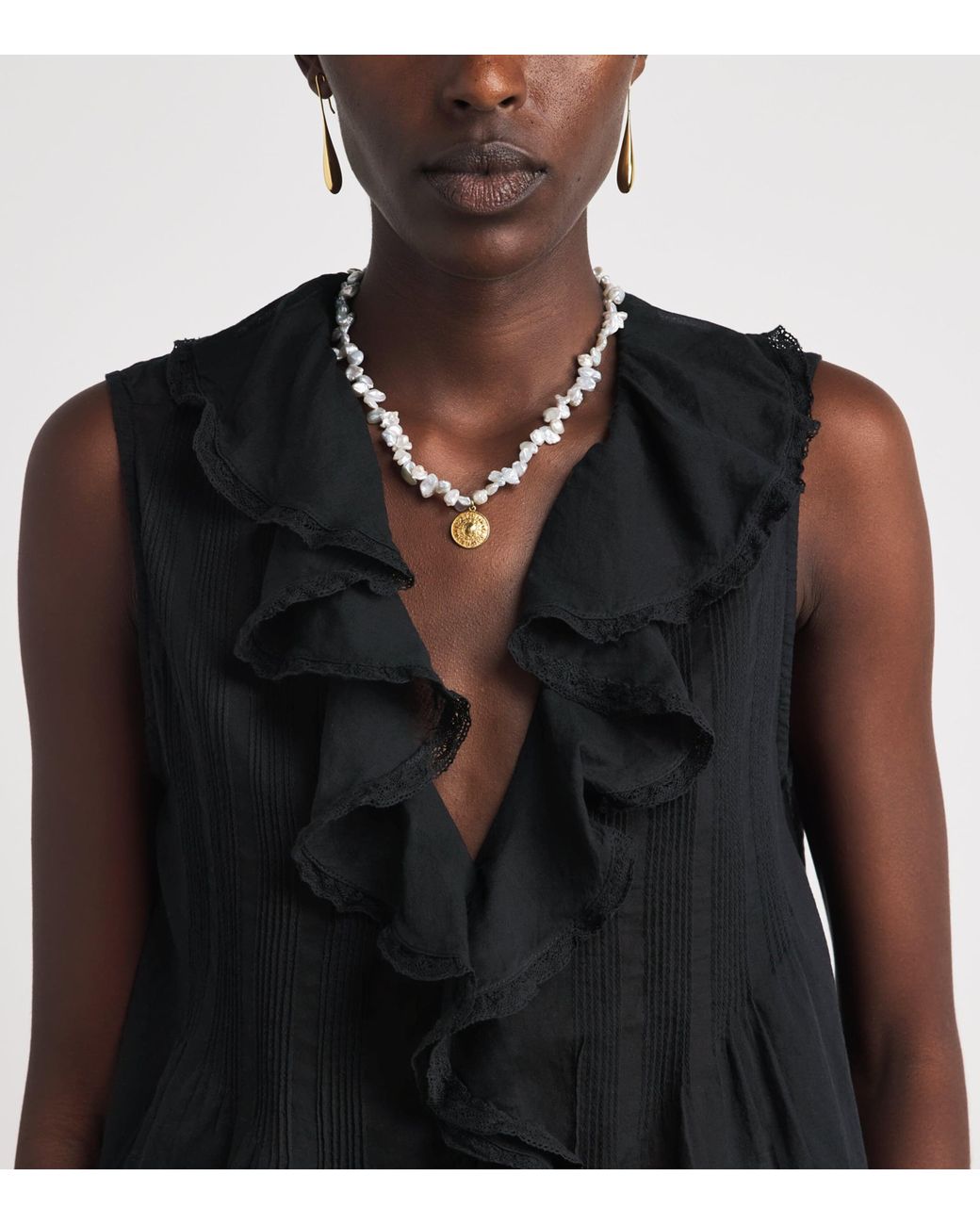 Doen Black Organic Cotton Hilda Ruffle Top