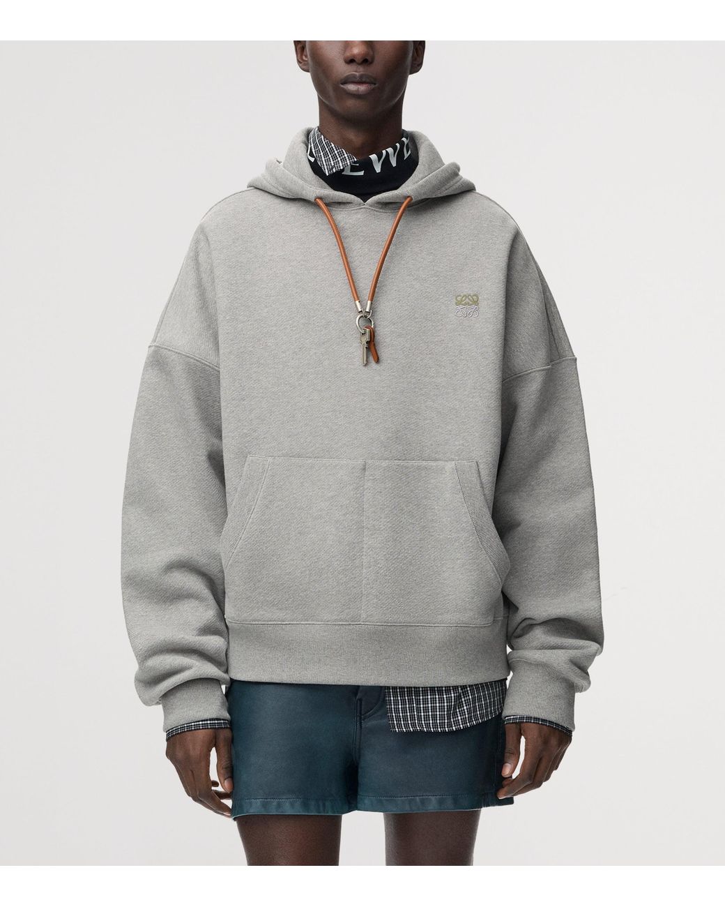 Loewe Gray Cotton Key-Detail Anagram Hoodie for men