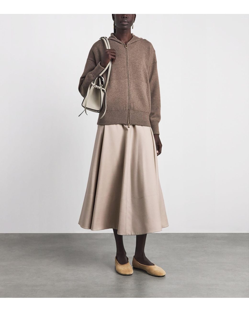 Agnona Gray Satin-Trim A-Line Midi Skirt