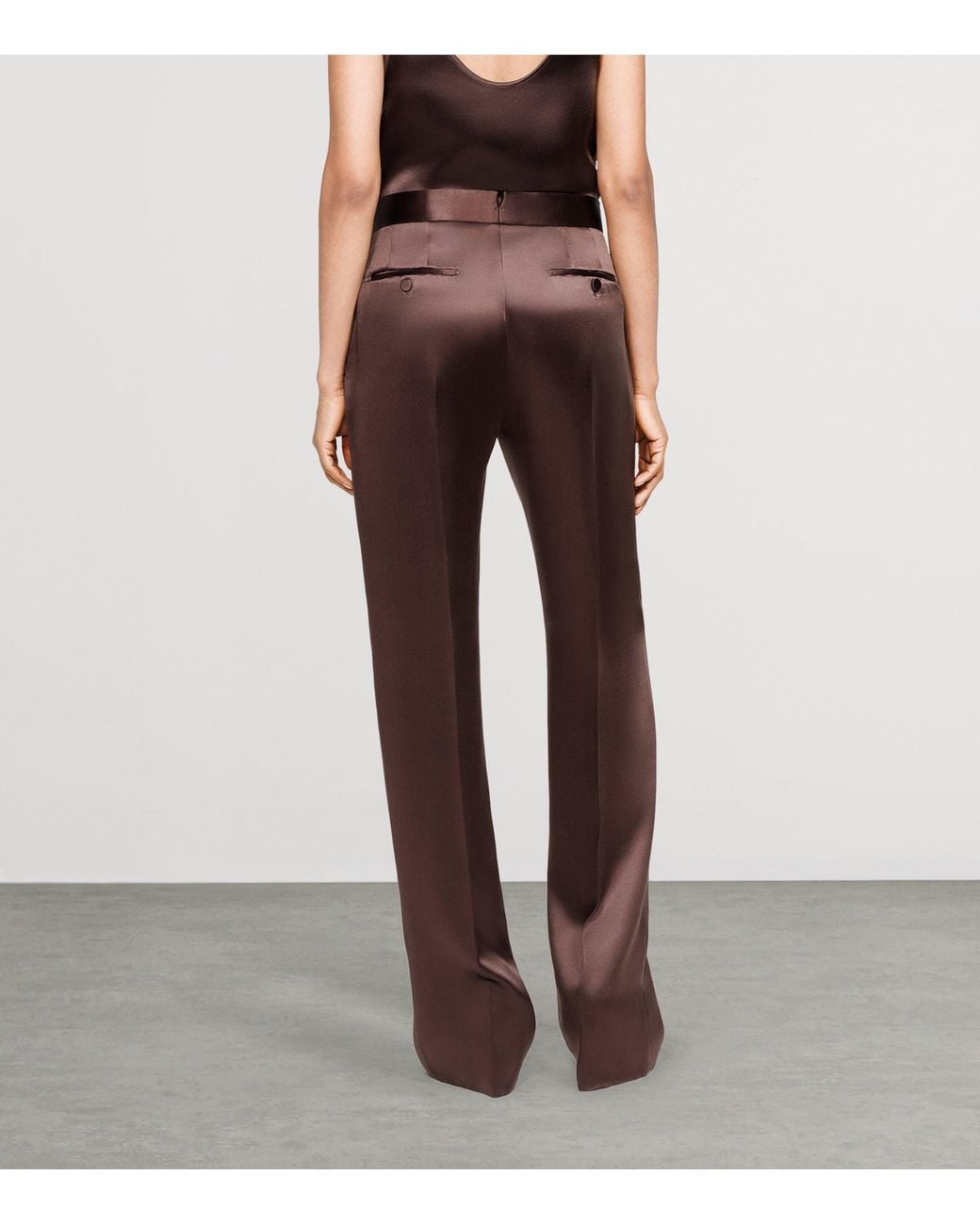 Tom Ford Brown Silk Satin Wide-Leg Trousers